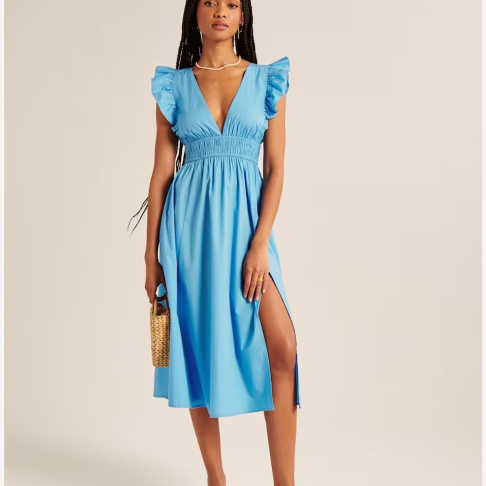 Abercrombie & Fitch Flutter Sleeve Midi Dress.Medium Petite Color:Orange Floral